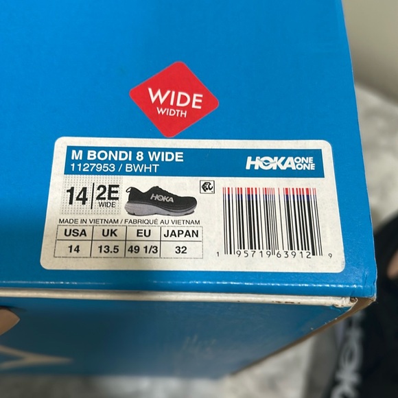HOKA MENS ATHLETIC SHOES BONDI 8 WIDE BLACK AND WHITE SIZE 14 W - Picture 9 of 9